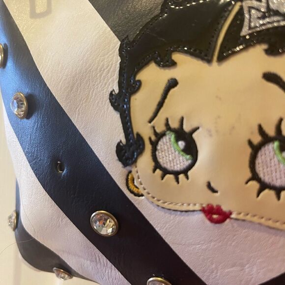 Betty Boop black and white crossbody/shoulder bag with Rhinestones studs. - Picture 11 of 14